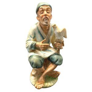 Vintage Napcoware  Old Man Sitting with Bird Figurine C5701 Hand Painted 6.5"